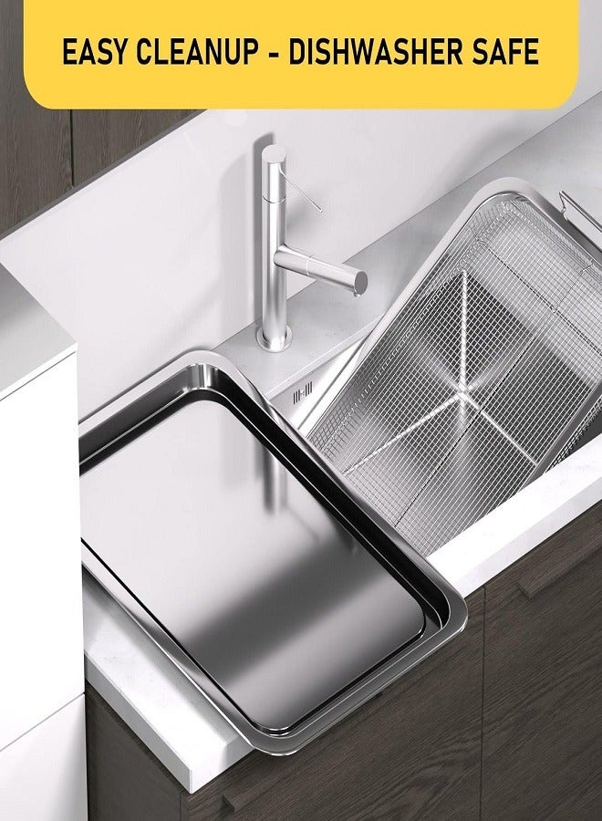 صينية مقلاة من الستانلس ستيل للفرن ، سلة وصينية للقلاية الهوائية خبز عميقة فضي - Image 3