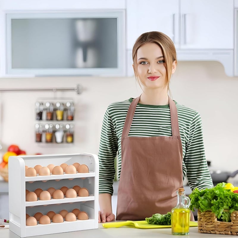 منظم بيض بثلاث طبقات - يتسع لـ 30 بيضة - حل عملي لتخزين البيض في ثلاجتك، حامل بيض مبتكر قابل للطي للثلاجات، صندوق تخزين بيض أساسي للبيض الطازج (حاوية واحدة)