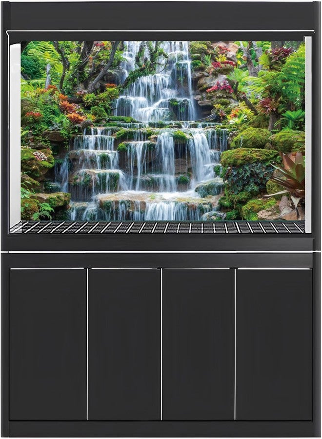 AWERT خلفية حوض أسماك من الفينيل، مقاس 24 × 12 بوصة، بتصميم شلال، حديقة غابات، نباتات استوائية خضراء، خلفية لحوض أسماك، خلفية لموئل الزواحف - Image 3