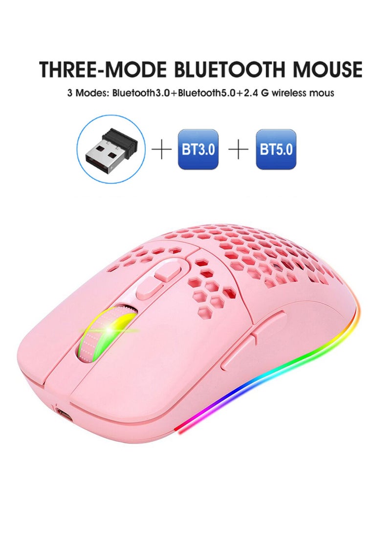 Charging Hole Dual Mode Bluetooth Wireless Mouse, Lightweight Silent Cellular RGB Luminous Pink Mouse - Image 3