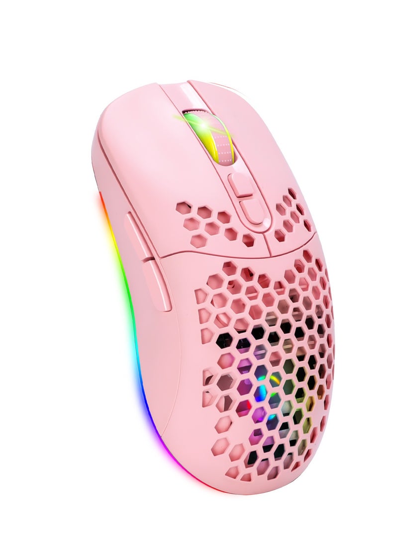Charging Hole Dual Mode Bluetooth Wireless Mouse, Lightweight Silent Cellular RGB Luminous Pink Mouse - Image 1