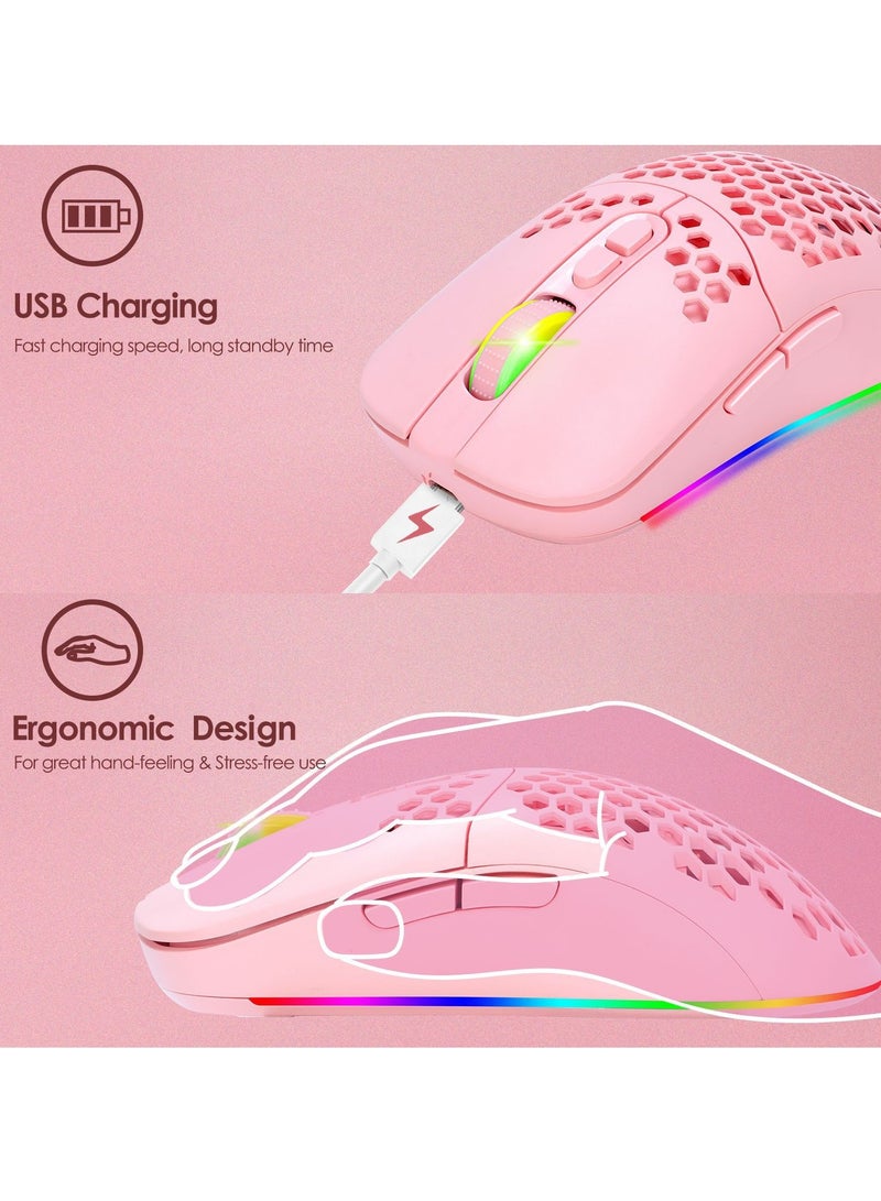 Charging Hole Dual Mode Bluetooth Wireless Mouse, Lightweight Silent Cellular RGB Luminous Pink Mouse - Image 4