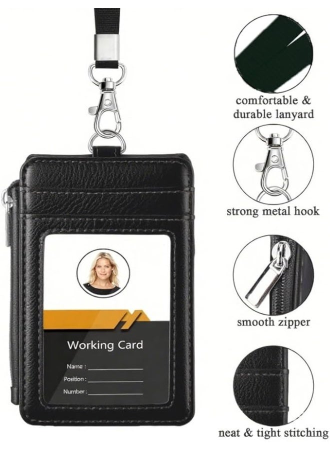 SUCITY  PU Leather ID Card Holder with Lanyard, Zipper Wallet Multi Slot Badge Holder, Anti-Lost Card Case for Office Travel - Image 4