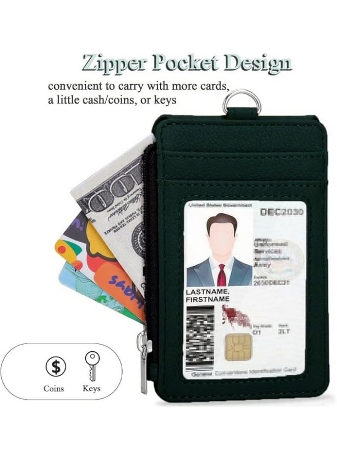 SUCITY  PU Leather ID Card Holder with Lanyard, Zipper Wallet Multi Slot Badge Holder, Anti-Lost Card Case for Office Travel - Image 3