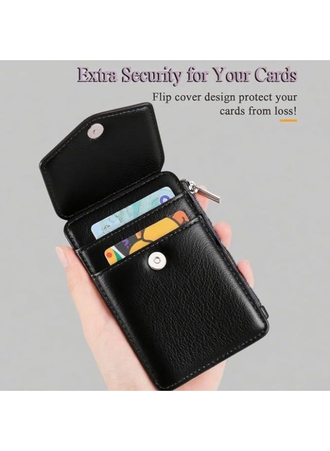 SUCITY  PU Leather ID Card Holder with Lanyard, Zipper Wallet Multi Slot Badge Holder, Anti-Lost Card Case for Office Travel - Image 2