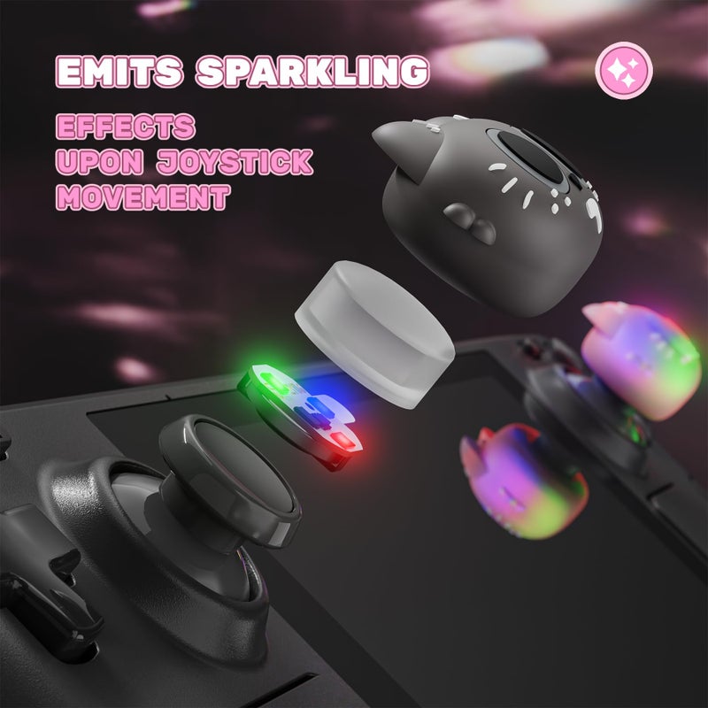 PlayVital Cute Illuminated LED Thumbstick Grips for Steam Deck OLED & LCD, Joystick Caps Thumb Grips for Steam Deck Accessories, Joystick Protection - Moonlight Cat - Image 3