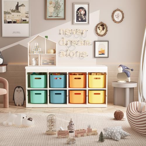 BOBIBOSS 12 Pack Colorful Storage Bins for Shelves, Plastic Storage Containers for Organizing, Stackable Storage Boxes with Handle, Colored Storage Bins for Classroom, Craft, Snacks, Cabinet, 9.7x6.7x5.7 inch - Image 2