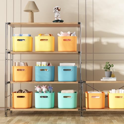 BOBIBOSS 12 Pack Colorful Storage Bins for Shelves, Plastic Storage Containers for Organizing, Stackable Storage Boxes with Handle, Colored Storage Bins for Classroom, Craft, Snacks, Cabinet, 9.7x6.7x5.7 inch - Image 4