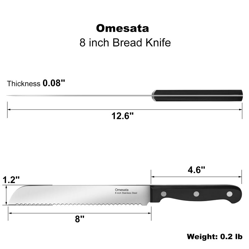 Omesata Bread Knife, Serrated 8 inch Bread Knifes for Homemade Bread Sourdough, Blade Razor Sharp and Wavy Edge from Professional Stainless Steel - Image 2