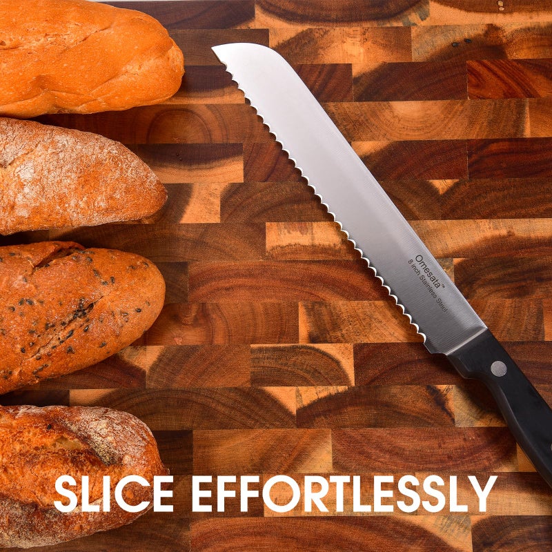 Omesata Bread Knife, Serrated 8 inch Bread Knifes for Homemade Bread Sourdough, Blade Razor Sharp and Wavy Edge from Professional Stainless Steel - Image 4