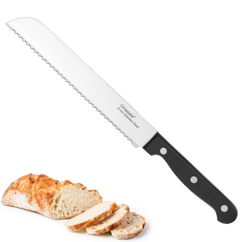 Omesata Bread Knife, Serrated 8 inch Bread Knifes for Homemade Bread Sourdough, Blade Razor Sharp and Wavy Edge from Professional Stainless Steel - Image 1