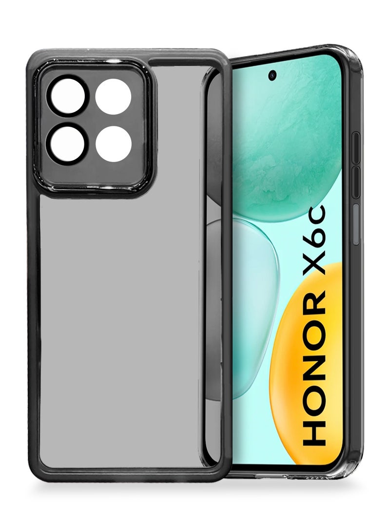 Wtech Honor X6c 4G 2025 Soft Transparent TPU Camera Protection Silicone Ultra Thin Phone Stylish Electroplated Camera Border Back Case Cover - Black - Image 1
