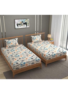 BROMWICK BROMWICK 300 TC 3D Printed Microfiber 2 Piece Single Bed Sheet Combo with 2 Pillows Covers 60x90 inches Beige Blue  - Image 1