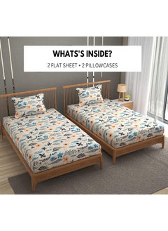 BROMWICK BROMWICK 300 TC 3D Printed Microfiber 2 Piece Single Bed Sheet Combo with 2 Pillows Covers 60x90 inches Beige Blue  - Image 2