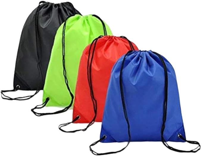 Drawstring Portable Bags-Bulk/Wholesale Cinch Sacks Backpack Pull String Bags | Gym Tote Bag, Durable PU Leather Reinforcement at corners | Premium 210 Polyester Drawstring Bags Set of 4, Multi Color