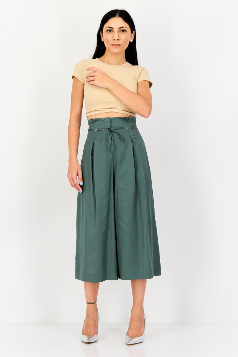 VERO MODA Women Regular Fit Solid Wide Leg Pants, Sage Green - Image 2
