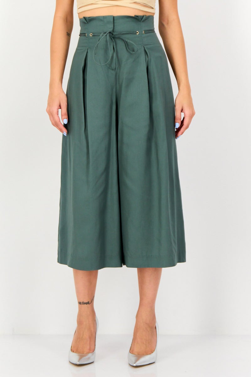 VERO MODA Women Regular Fit Solid Wide Leg Pants, Sage Green - Image 1