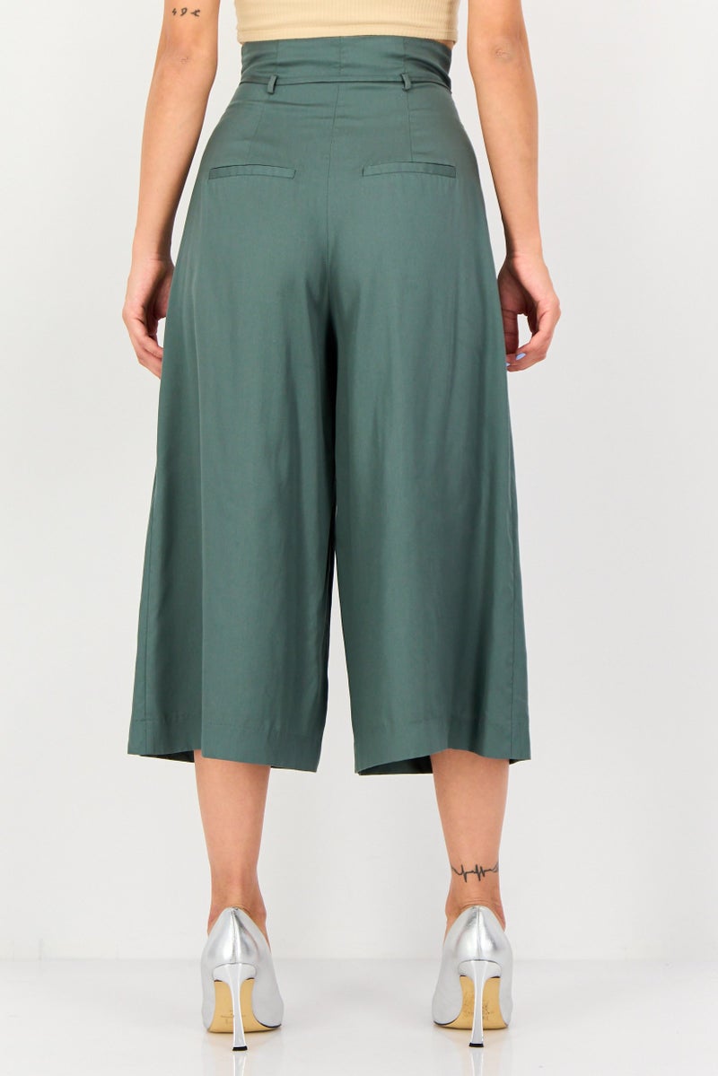 VERO MODA Women Regular Fit Solid Wide Leg Pants, Sage Green - Image 3