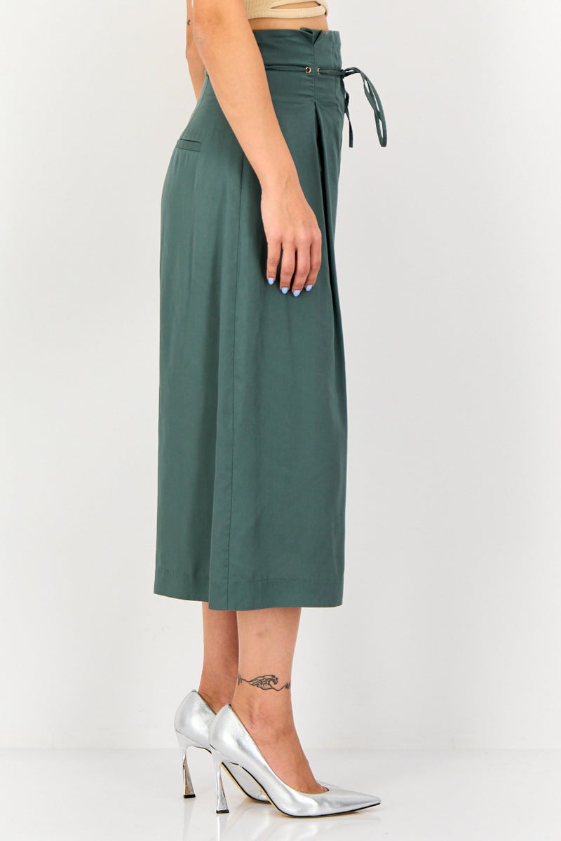 VERO MODA Women Regular Fit Solid Wide Leg Pants, Sage Green - Image 4