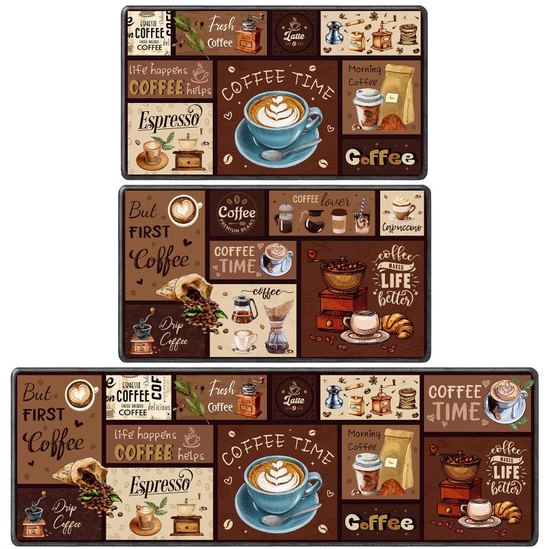 InIsaJace Coffee Rugs for Kitchen Floor, Kitchen Mats for Floor 3 Pieces, Absorbent and Washable Runner Rugs Farmhouse Style Non Slip Kitchen Mat(16x28 +16x47) - Image 1