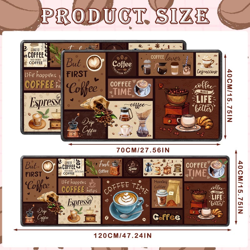 InIsaJace Coffee Rugs for Kitchen Floor, Kitchen Mats for Floor 3 Pieces, Absorbent and Washable Runner Rugs Farmhouse Style Non Slip Kitchen Mat(16x28 +16x47) - Image 2