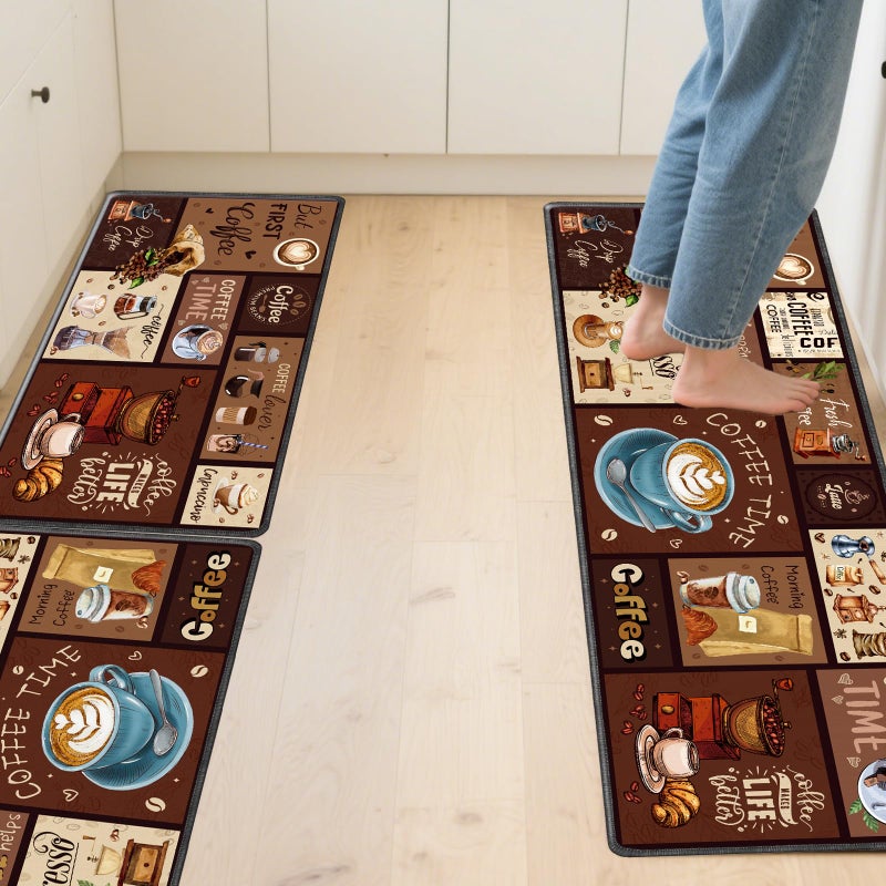 InIsaJace Coffee Rugs for Kitchen Floor, Kitchen Mats for Floor 3 Pieces, Absorbent and Washable Runner Rugs Farmhouse Style Non Slip Kitchen Mat(16x28 +16x47) - Image 5