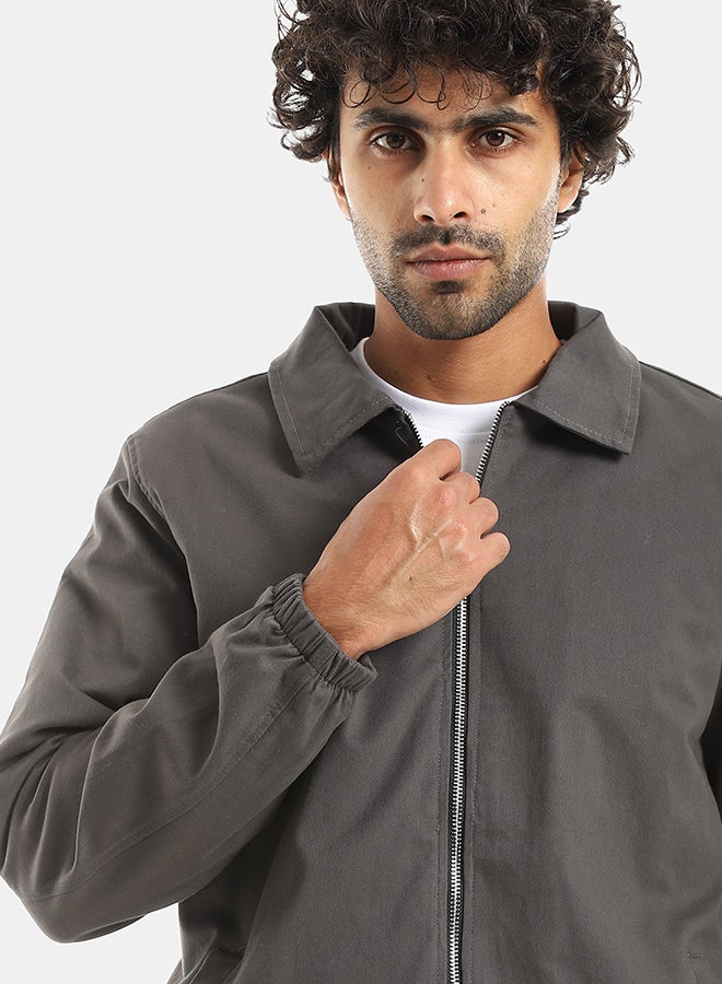 Andora Gabardine Zipper Clossure With Turned Down Collar Jacket - Dark Grey - Image 4