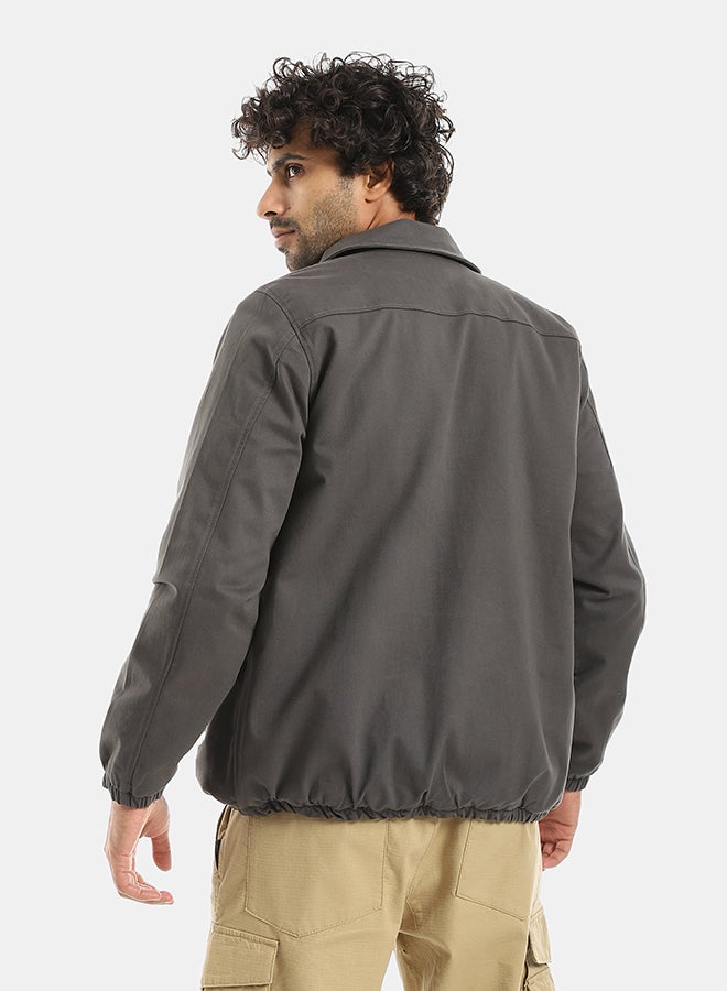 Andora Gabardine Zipper Clossure With Turned Down Collar Jacket - Dark Grey - Image 3