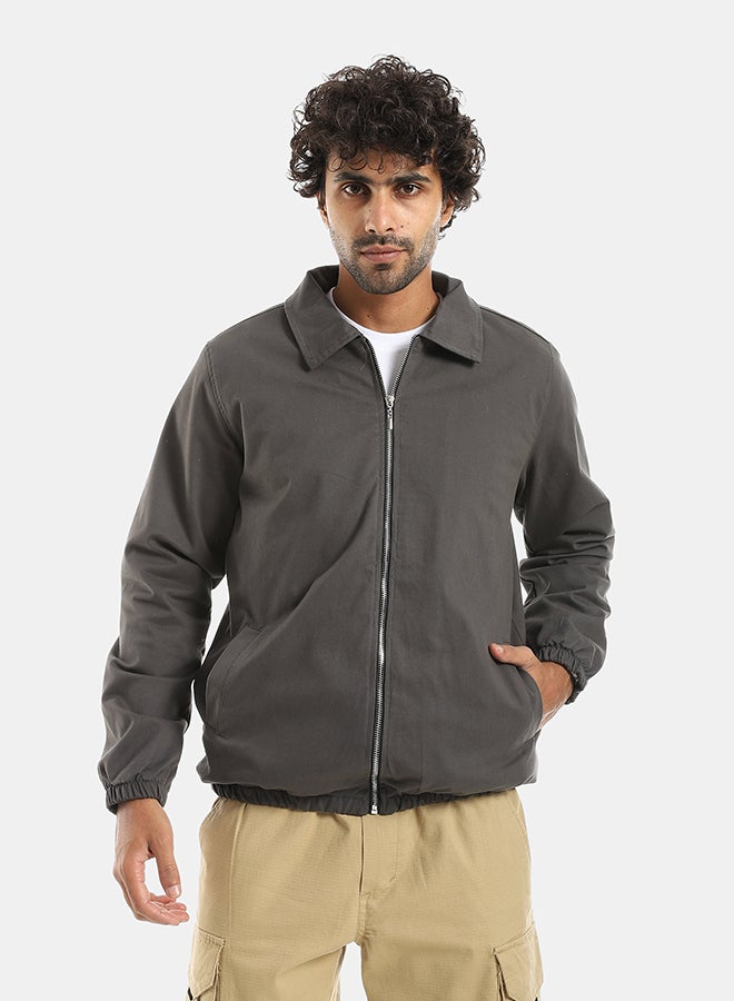 Andora Gabardine Zipper Clossure With Turned Down Collar Jacket - Dark Grey - Image 1