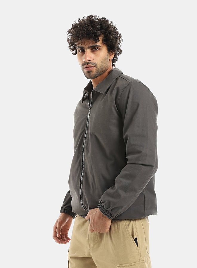 Andora Gabardine Zipper Clossure With Turned Down Collar Jacket - Dark Grey - Image 2