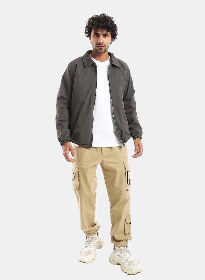 Andora Gabardine Zipper Clossure With Turned Down Collar Jacket - Dark Grey - Image 5