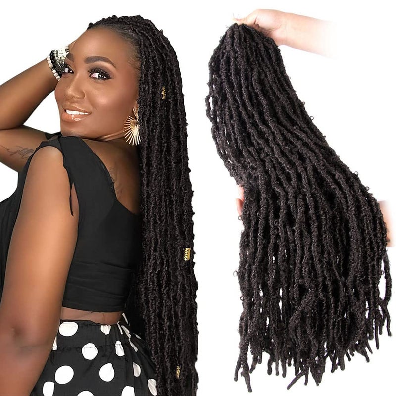 BOHOBABE 30 Inch Light Weight Butterfly Locs Crochet Hair 8 Packs Long Brown Distressed Butterfly Faux Locs Crochet Hair 4