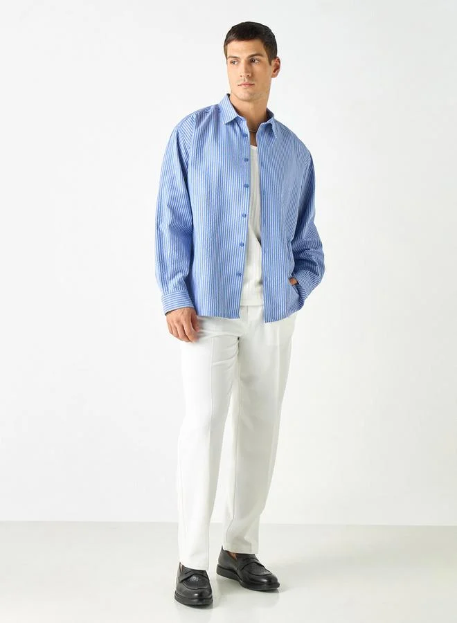 Splash FAV Regular Fit Striped Shirt with Collar and Long Sleeves