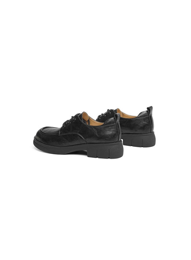 Red Dragonfly Loafers 25 Autumn Thick Heel Commuter Lace-up Leather Shoes Fashionable Thick Sole Women's Single Shoes Wlb35068 Black 39 - Image 2