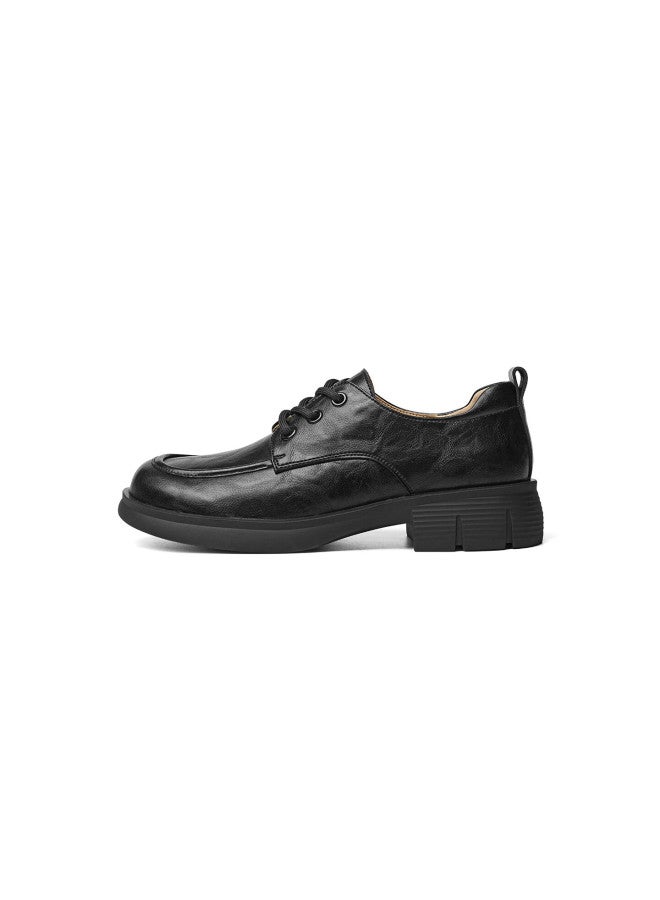 Red Dragonfly Loafers 25 Autumn Thick Heel Commuter Lace-up Leather Shoes Fashionable Thick Sole Women's Single Shoes Wlb35068 Black 39 - Image 1
