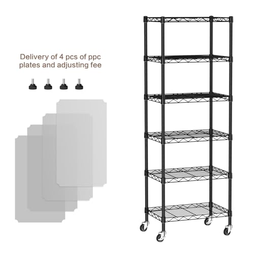 Golpart Small 6 Tier Shelves Storage Wire Shelving Unit Metal Shelf Adjustable Organizers Storage Shelving with Wheels for Bathroom Laundry Room Kitchen Pantry12”D x 18”W x 61.6”H Black - Image 2