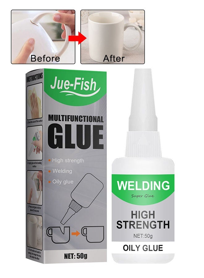 JUE-FISH High Strength Multifunctional Glue 50g, Instant Bonding Adhesive for Metal, Plastic, Wood, Ceramics, and Leather, Long Lasting Repairs with Strong Adhesion - Image 1