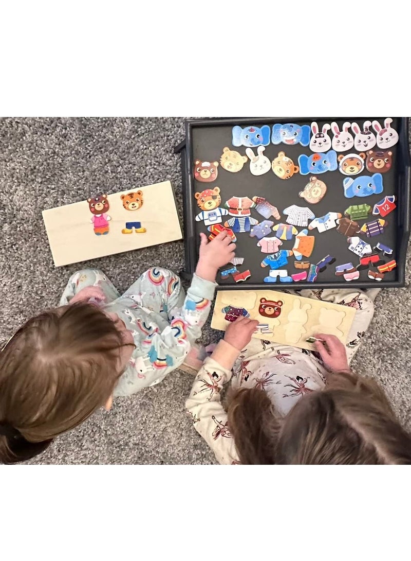 SYOSI Wooden Jigsaw Puzzles Wooden Animal Dress Up Puzzles for Kids Toddler Puzzles Cartoon Animal Dress Up Puzzle Educational Toy for Boys and Girls Age 2-5 Portable and Eco Ideal Gift for Kids - Image 5