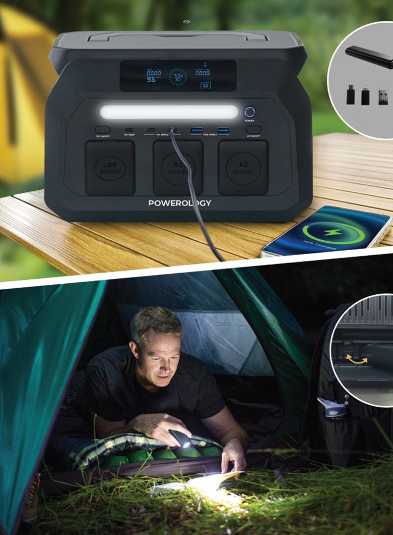 باورولوجي محطة طاقة محمولة Dynamic800 بقدرة 800 واط / سعة بطارية 512 واط في الساعة / مولد طاقة محمول / مولد للتخييم والأنشطة الخارجية / مولد طاقة شمسية / شحن سريع في 1.2 ساعة - أسود - Image 4
