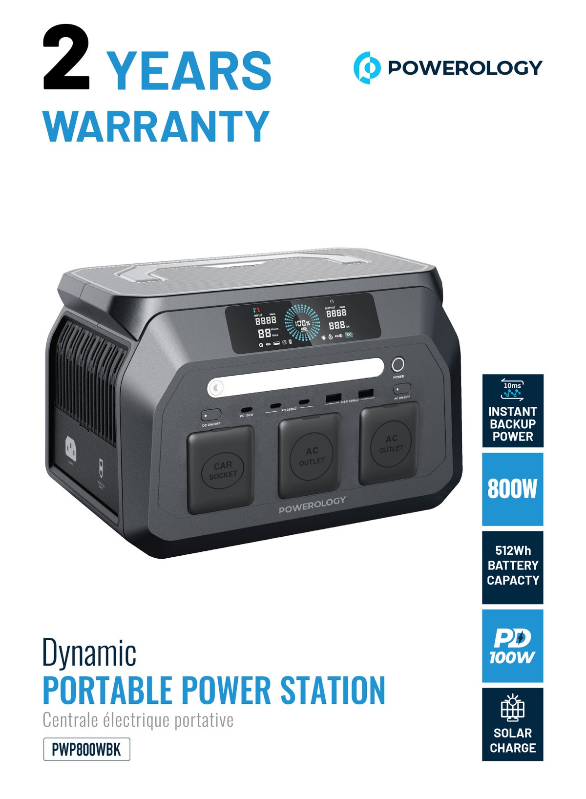 Powerology Dynamic 800 Portable Power Station 800W with 512Wh Battery ...
