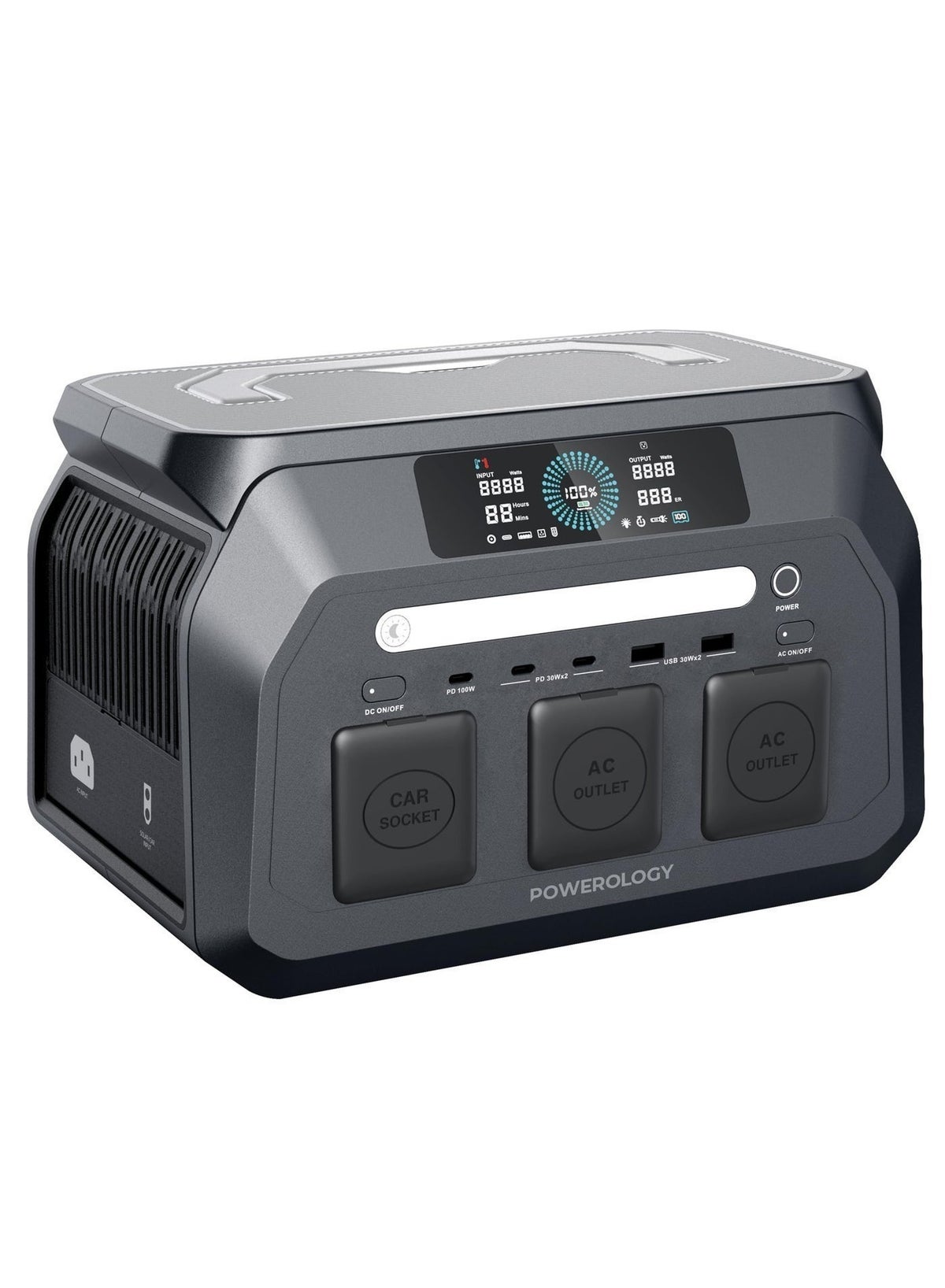 Powerology Power Station with Digital Display, 300W Solar Generator ...