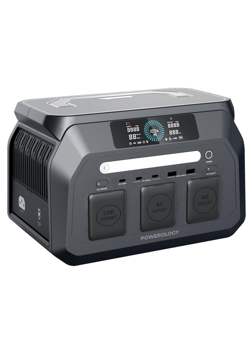Powerology Power Station with Digital Display, 300W Solar Generator, 100W PD Output, Fast Recharge in 1.2H, Portable Generator with 3 AC Outlets, Instant Backup Power, for Power Outage/ Laptop/ Outdoor/ Camping/ Phones/ RV - Image 1