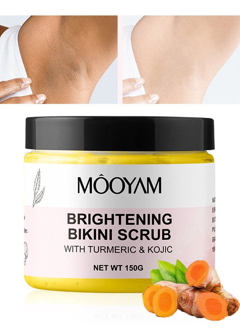 MOOYAM Brightening Bikini Scrub With Turmeric & Kojic for Ingrown Hair Treatment Exfoliating Bump Eraser for Inner Thighs Bikini Line Armpits Dark Spot Corrector - Image 1