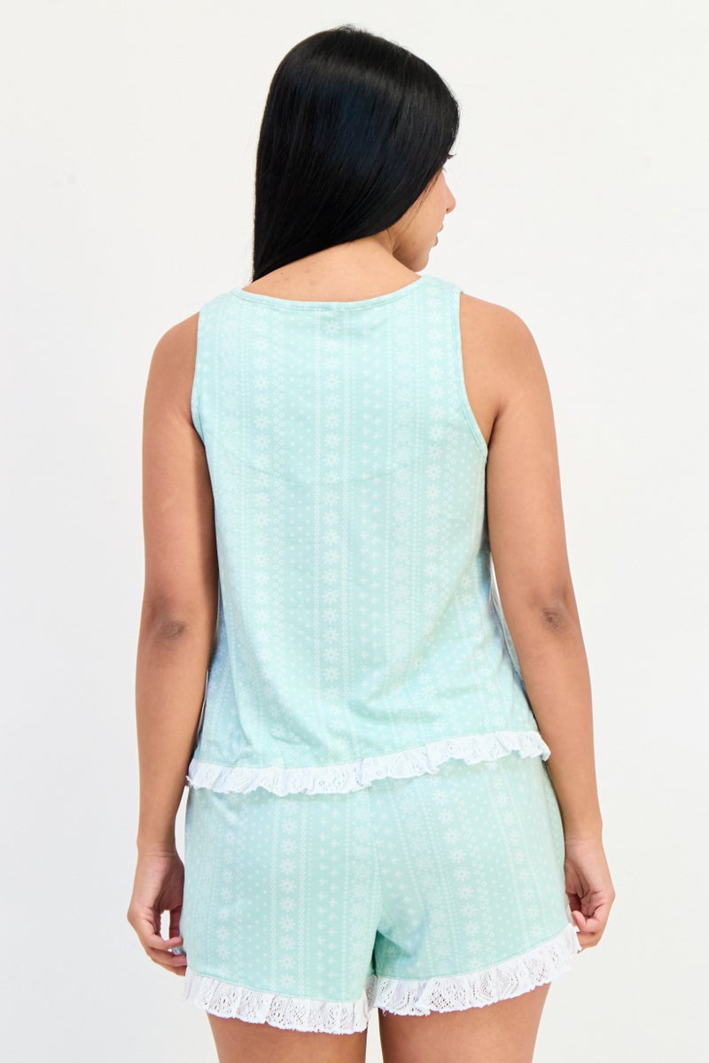 PJ Couture طقم نوم نسائي مكون من 2 قطعة بألوان متعددة بدون أكمام وشورت - Image 3