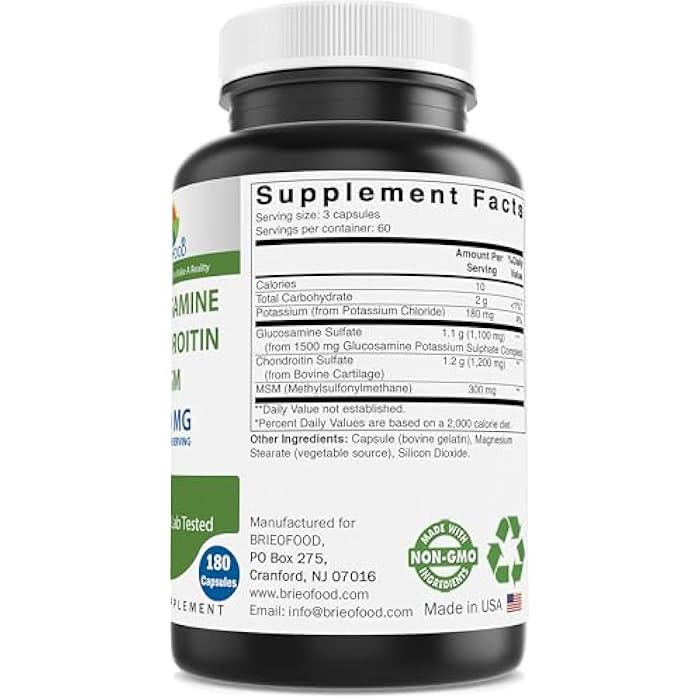Brieofood Triple Strength Glucosamine Chondroitin MSM 2600mg/Serving Capsules, Supports Healthy Joint, Cartilage and Connective Tissue - Promotes Joint Comfort & Flexibility 180 Count - Image 2