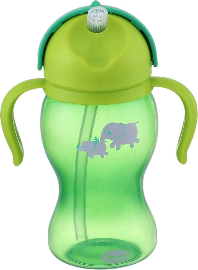 True cup with silicone straw, cover and handles, 330 ml - green and light green