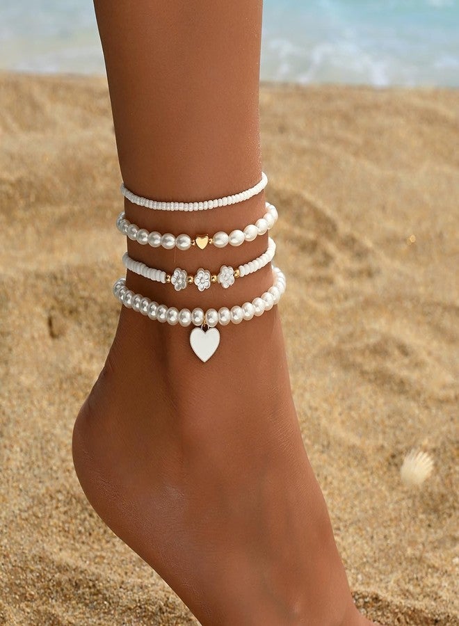 ANGLEQUEEN Bracelets for Women Trendy Pearl Anklets Bracelet Summer Beach Accessorie Boho Vacation Jewelry Waterproof White-Anklet - Image 2