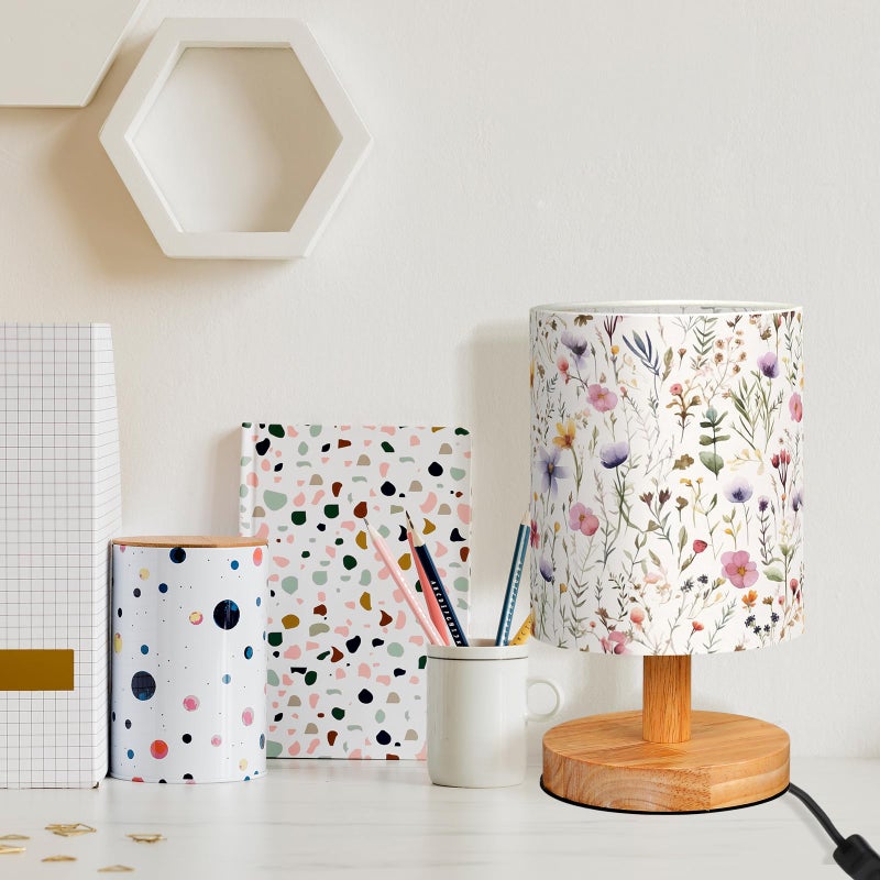 VIHOSE Wildflower Kids Table Lamp for Bedroom Kids Bedside Lamp with Linen Wooden Nightstand Cartoon Nursery Lampshade for Girls Boys Living Room - Image 3