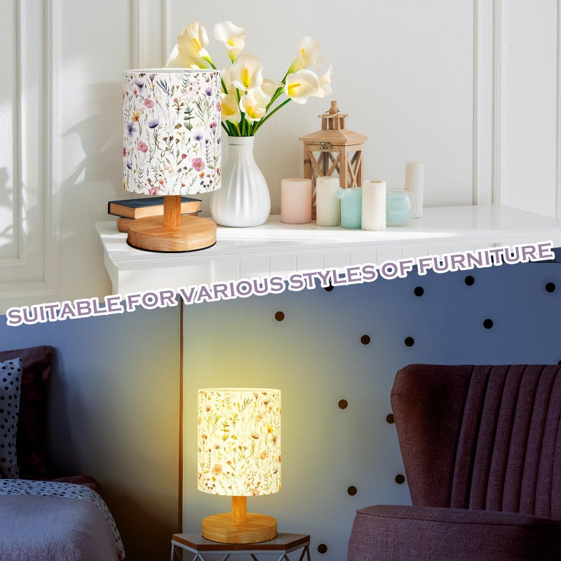 VIHOSE Wildflower Kids Table Lamp for Bedroom Kids Bedside Lamp with Linen Wooden Nightstand Cartoon Nursery Lampshade for Girls Boys Living Room - Image 4
