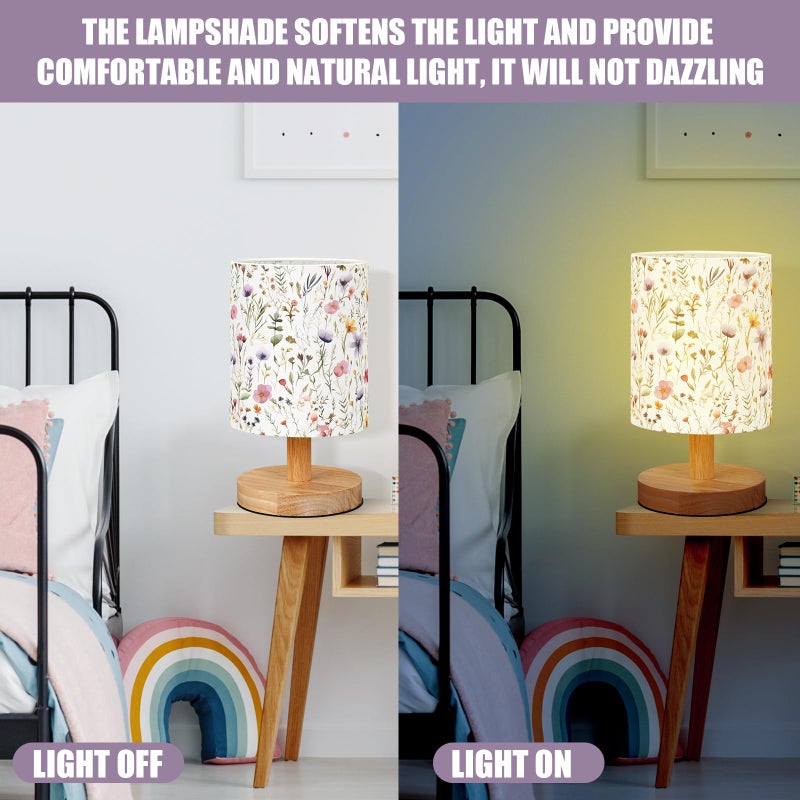 VIHOSE Wildflower Kids Table Lamp for Bedroom Kids Bedside Lamp with Linen Wooden Nightstand Cartoon Nursery Lampshade for Girls Boys Living Room - Image 5